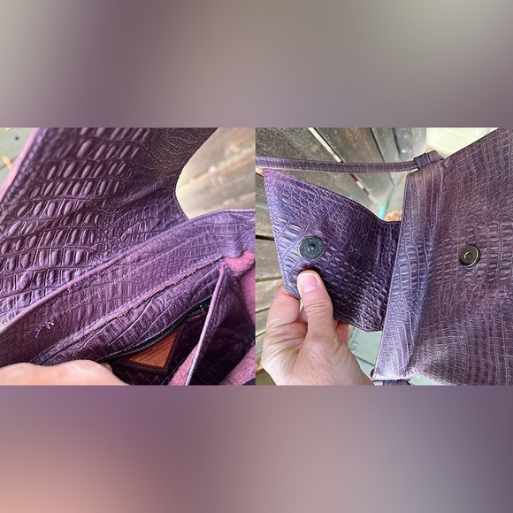 Thomas Leather Purple Dichroic Glass Button Crossbody Purse - Picture 10 of 14